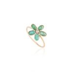 14K Solid Gold Emerald Handmade Floral Ring - Image 3