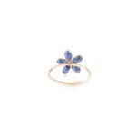 14K Solid Gold Blue Sapphire Handmade Floral Ring - 图片 5