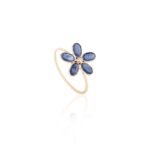 14K Solid Gold Blue Sapphire Handmade Floral Ring - 图片 3