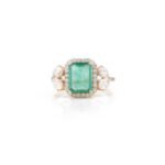 18K Solid Gold Natural Emerald Diamond Big Cocktail Ring