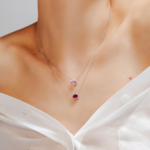 18k Solid Gold Pink Sapphire Pendant Necklace - 图片 2