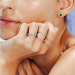 14K Solid Gold Blue Sapphire Diamond Half Eternity Band - 图片 2