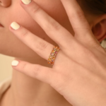 14K Solid Gold Multi Sapphire Double Eternity Band - 图片 2