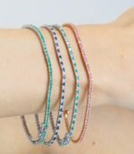 14K Solid Gold Pink Sapphire Sleek Bracelet - 图片 5