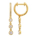 14K Gold  Triple Bezel Graduated Diamond Hoop Earring