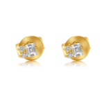 14K Gold  Diamond Mini Baguette Prong Stud