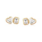 14K Gold Lab Grown Diamond Heart Emerald Cut Stud Earring