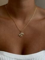 14K Gold Double Mushroom Diamond Pendant - 图片 2