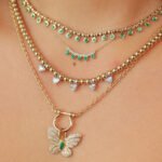 14K Solid Gold Lab Grown Diamond Emerald Marquise Butterfly Pendant - Image 2