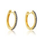 14K Gold Black Moissanite Diamond Fine Line Hoop Earring - 图片 4
