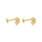 14K Gold Diamond Trio Petal Flat Back Earring - 图片 3