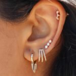 14K Gold Lab Grown Diamond Five Spike Hoop Earring - Image 2