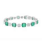 14K Solid Gold Diamond Emerald Baguette Illusion Tennis Bracelet - 图片 3