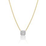 14K Gold  Diamond Rectangle Octagon Ball Necklace