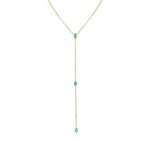 14K 纯金梨形祖母绿吊坠项链