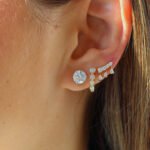 14K Gold Moissanite Diamond Bezel Half Hoop Earrings - Image 2