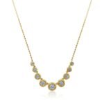 14K Gold  Graduated Bezel Round Multi Diamond Necklace