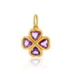14K Solid Gold Pink Sapphire Clover Charm