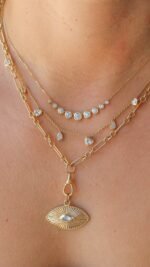 14K Gold  Graduated Bezel Round Multi Diamond Necklace - Image 2