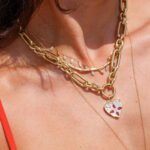 14K Solid Gold Turquoise and Ruby Double Sided Heart Pendant - Image 2
