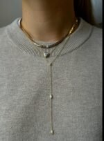 14K Gold  Lariat Double Marquise Diamond Necklace - Image 2