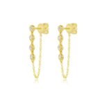 14K Gold Four Lab Grown Diamond Bezel Chain Loop Earring - 图片 3