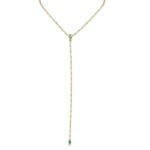 18k Solid Gold Two-in-One Moissanite Diamond and Emerald Lariat Necklace