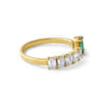 14K Solid Gold Emerald Cut Diamond Emerald Open Ring - Image 4