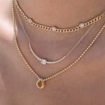 18k Solid Gold Pear Yellow Sapphire Ball Chain Necklace - 图片 2