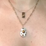 14K Solid Gold Diamond Tiger Eye Baroque Pearl Pendant - 图片 2