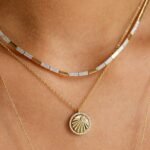 14K Gold Lines Fluted Disc Moissanite Diamond Necklace - 图片 2