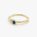 18K Solid Gold London Blue Topaz And Diamond Ring Bezel Setting Women Ring - 图片 3