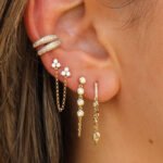 14K Gold Four Lab Grown Diamond Bezel Chain Loop Earring - 图片 2