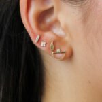 14K Gold Mini Square Lab Grown Diamond Bar Chain Link Stud Earring - 图片 2