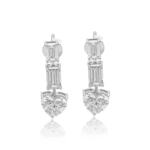 14K Gold  Lab Grown Waterfall Baguette and Heart Earring