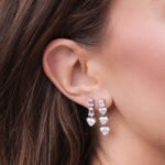 14K Gold  Lab Grown Waterfall Baguette and Heart Earring - Image 2