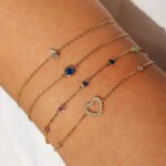 14K Solid Gold Single Blue Sapphire Bezel Bracelet - Image 3