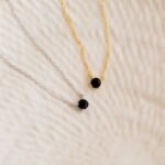 18k Solid Gold Black Onyx Dainty Minimalist Necklace - Image 5