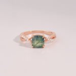 14K Solid Gold Cushion Moss Agate Engagement Ring - 图片 4