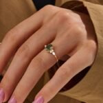 18K Solid Gold Moss Agate Engagement Ring - Image 2