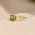 14K Solid Gold Cushion Moss Agate Engagement Ring - 图片 3
