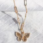 18k Solid Gold Multi Mother of Pearl Rectangle Necklace - Image 2