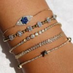 18k Solid Gold Evil Eye Diamond Blue Sapphire Bracelet - 图片 2