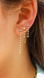 14K Gold Lab Grown Diamond Heart Chain Loop Earring - Image 3