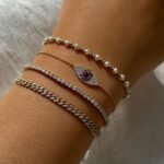 14K Solid Gold Diamond Pink Sapphire Evil Eye Bracelet - Image 2