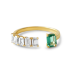 14K Solid Gold Emerald Cut Diamond Emerald Open Ring