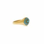 18K Solid Gold Turquoise Emerald Evil Eye Ring - Image 3