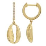 14K Gold Lab Grown Diamond Shell Drop Hoop Earrings