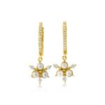 18k Gold Moissanite Diamond Pearl Cluster Drop Hoop Earring