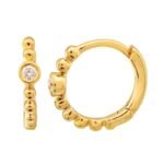 14K Gold Ball Bezel Moissanite Diamond Hoop Earring